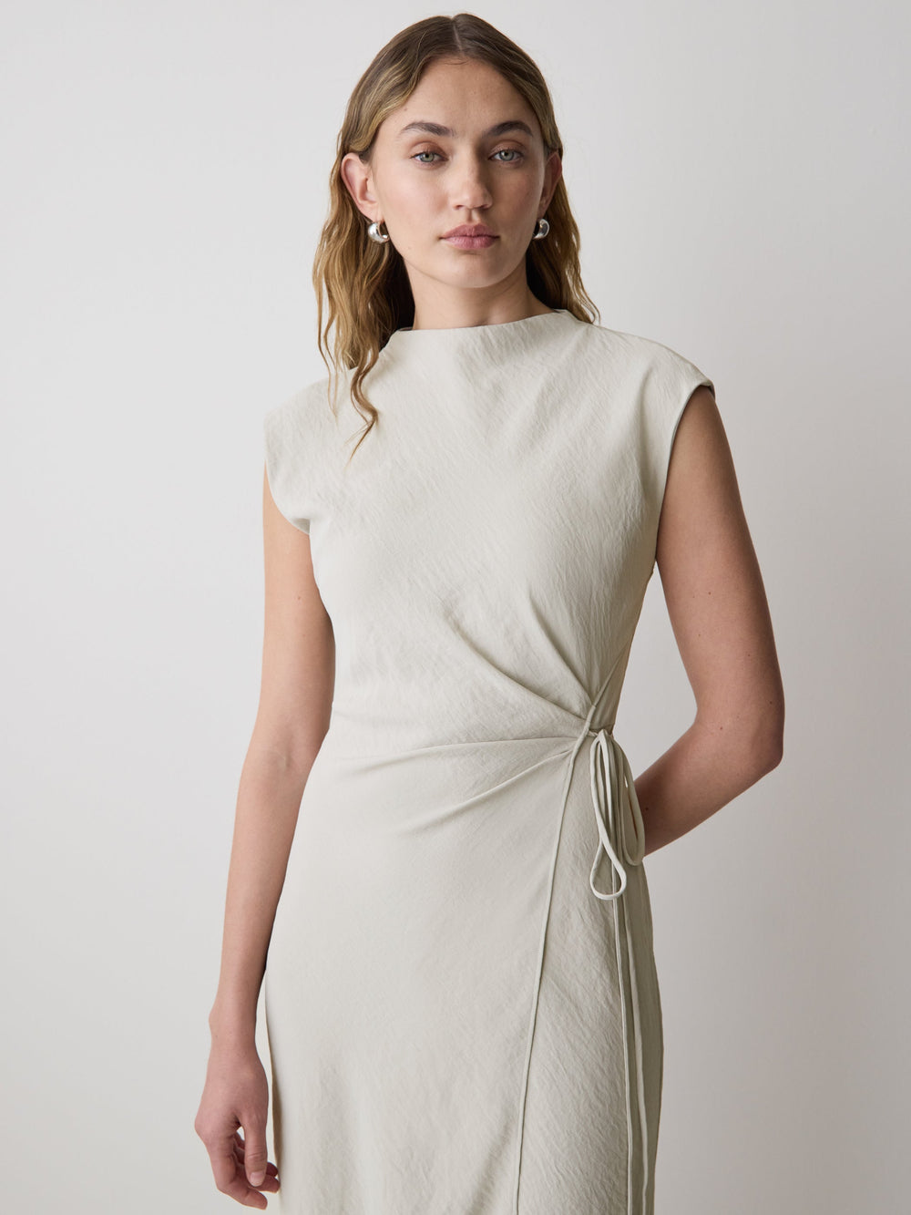 Extended-Sleeve Mock-Neck Midi Dress with Wrap Detail rw&co Exclusive Sale Price
