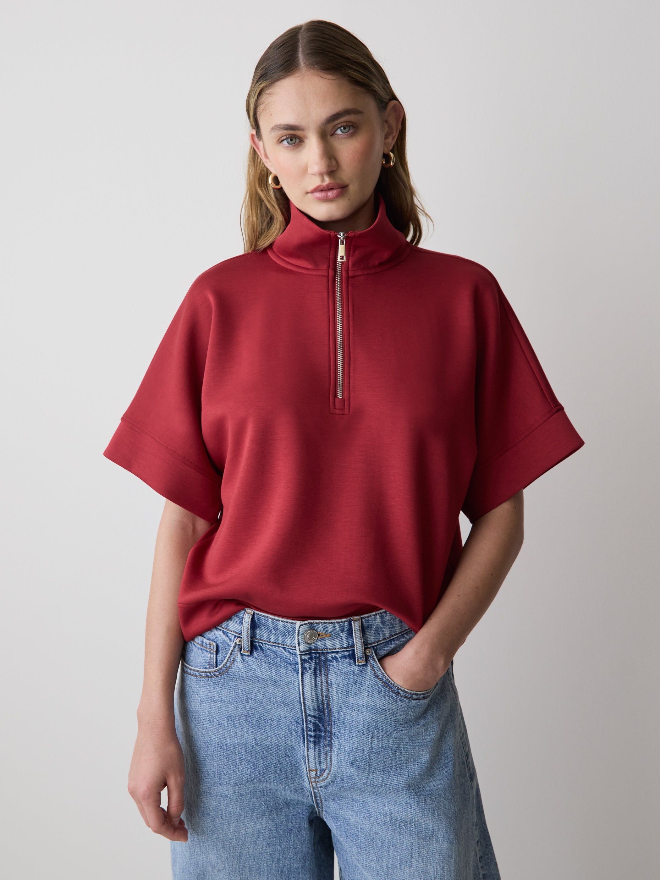 Half-Zip Mock-Neck Top rw&co Limited Time Discount