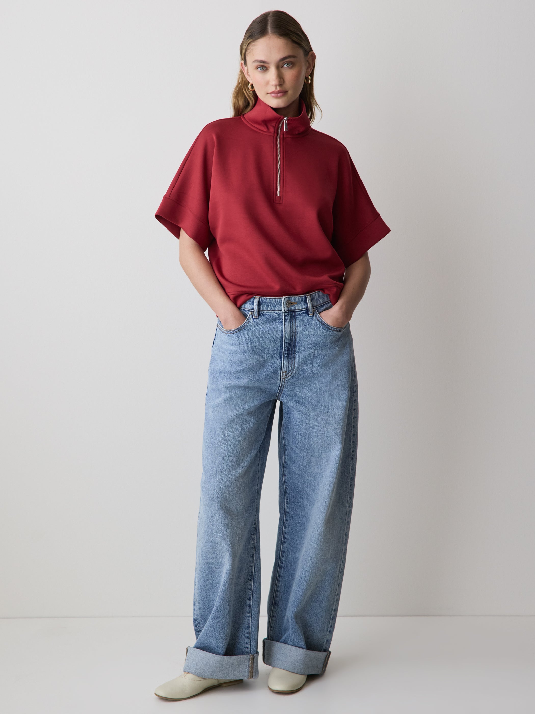 Half-Zip Mock-Neck Top rw&co Limited Time Discount