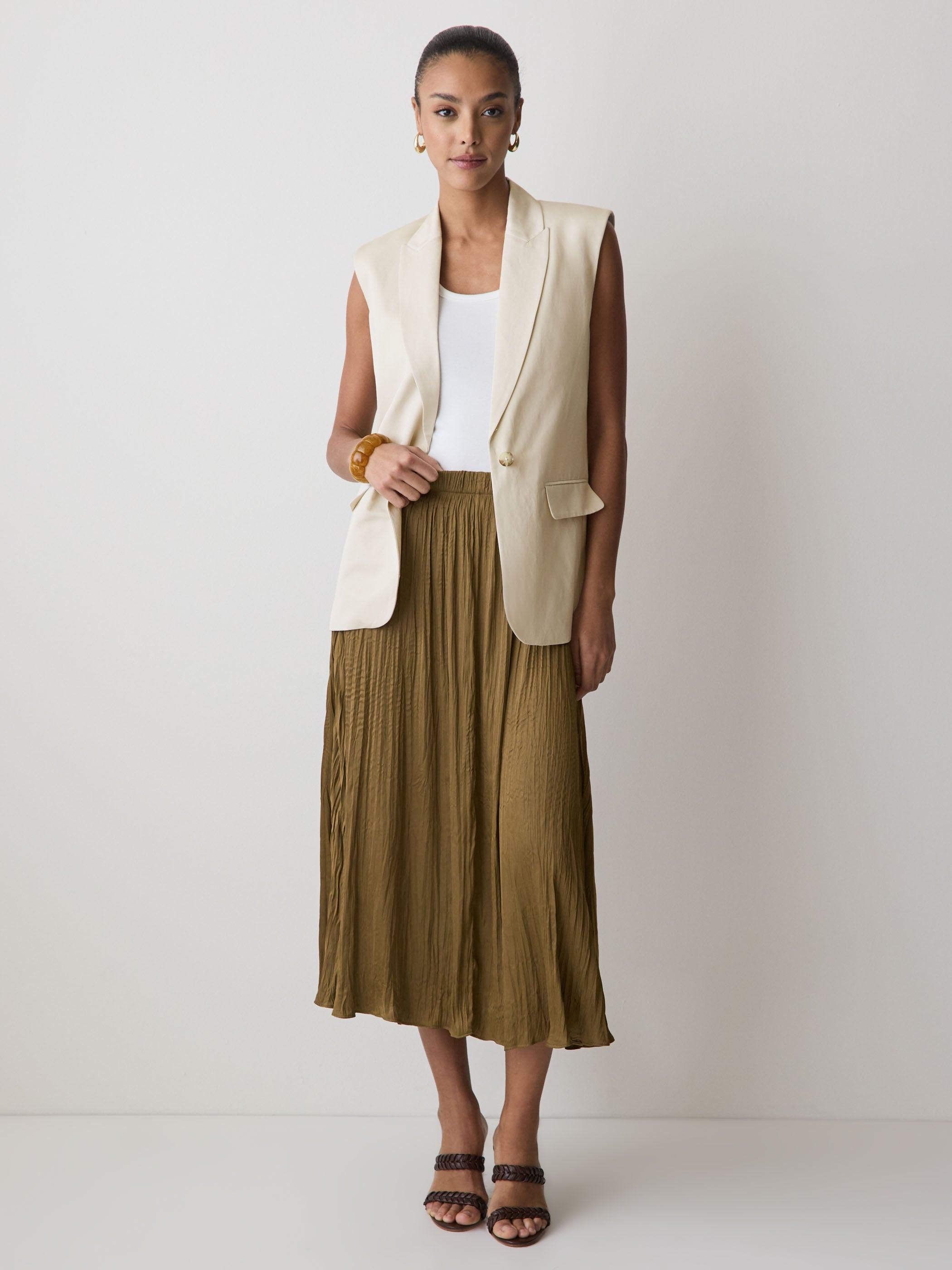 Satin High-Waisted Flare Midi Skirt rw&co Exclusive Sale Price