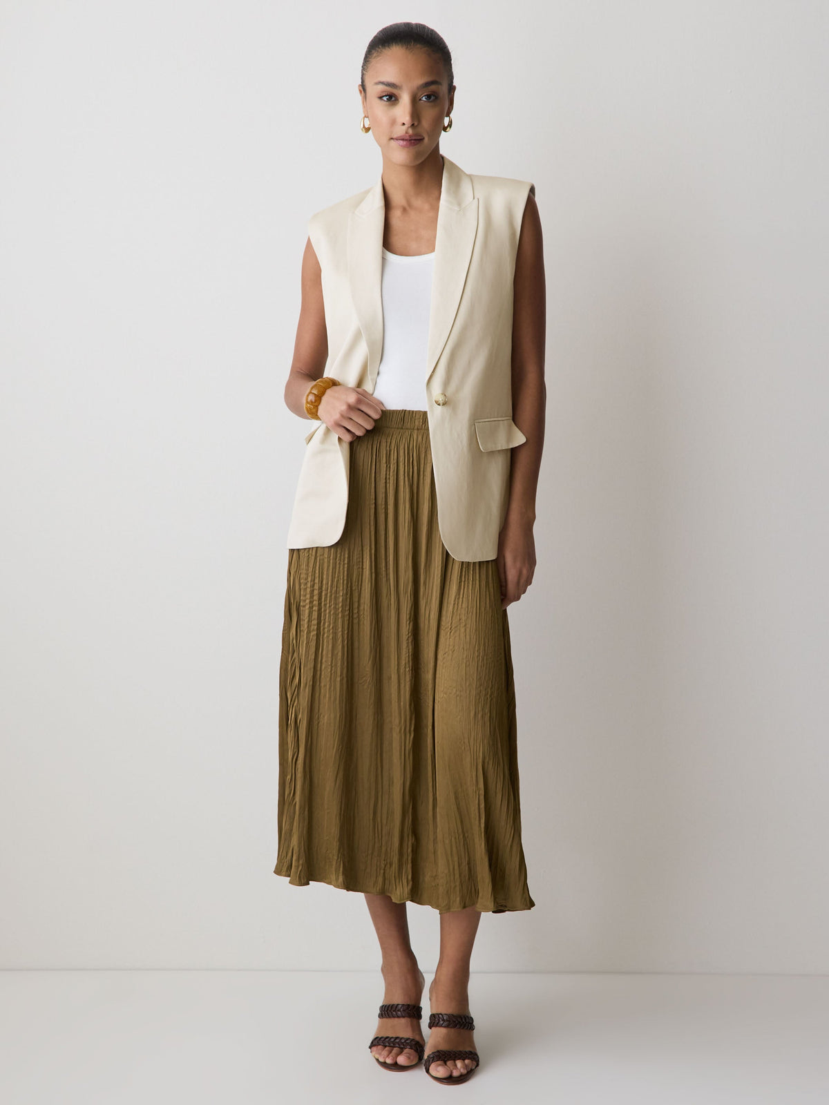 Satin High-Waisted Flare Midi Skirt rw&co Exclusive Sale Price