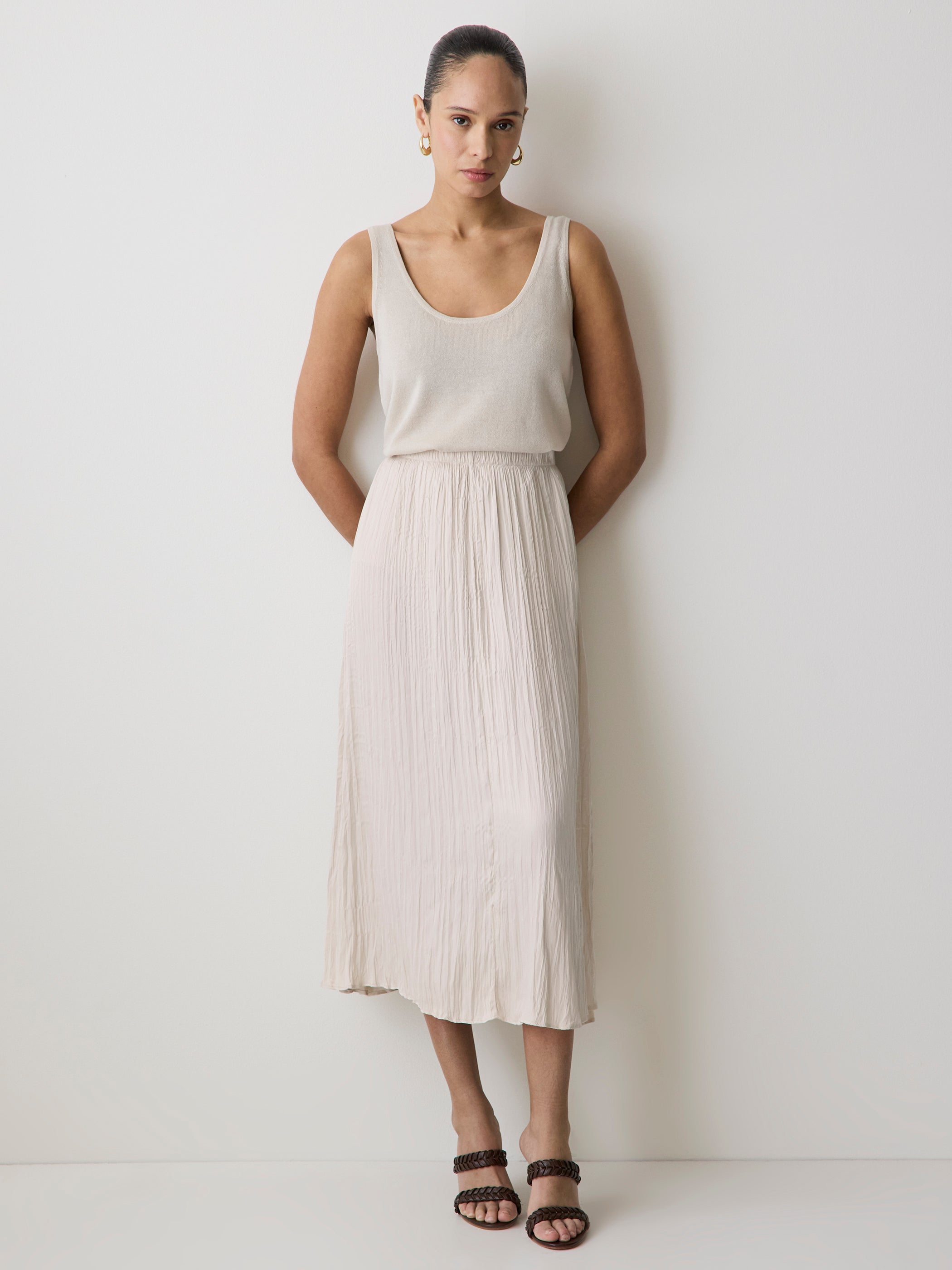 Satin High-Waisted Flare Midi Skirt rw&co Exclusive Sale Price