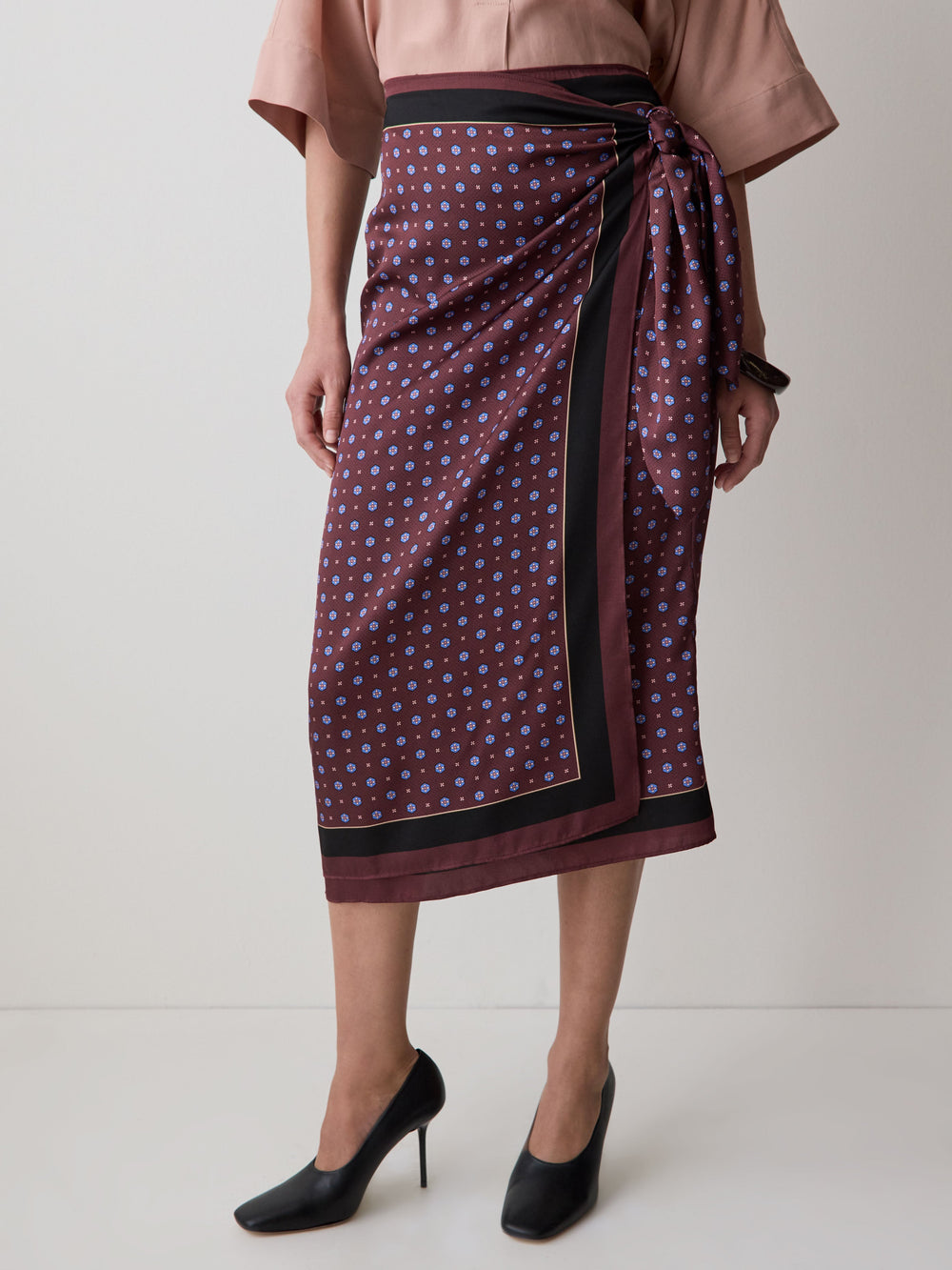 Satin High-Rise Wrap Midi Skirt rw&co Special Offer