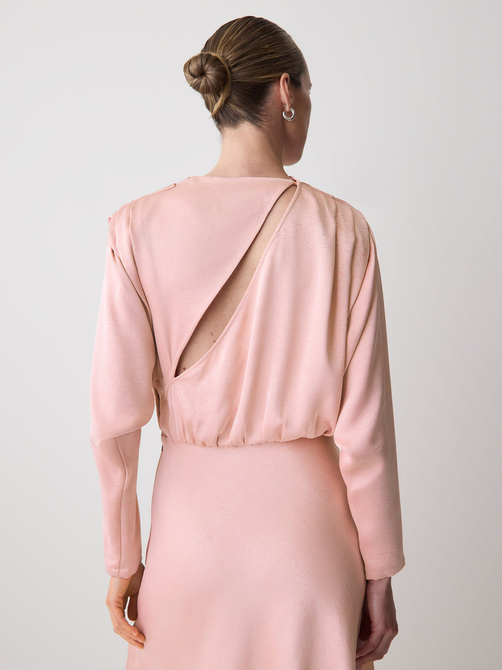 Satin Long-Sleeve Draped Midi Dress rw&co Limited Time Discount