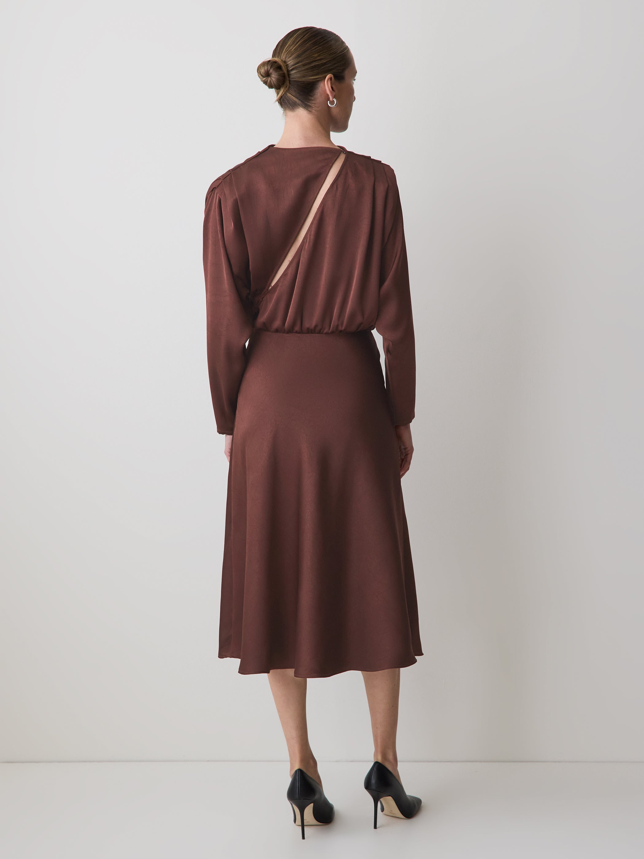 Satin Long-Sleeve Draped Midi Dress rw&co Limited Time Discount