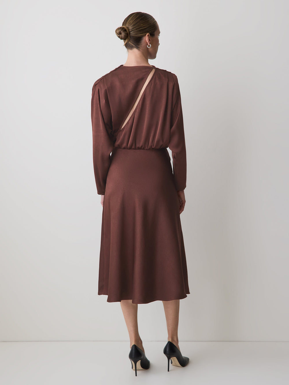 Satin Long-Sleeve Draped Midi Dress rw&co Limited Time Discount