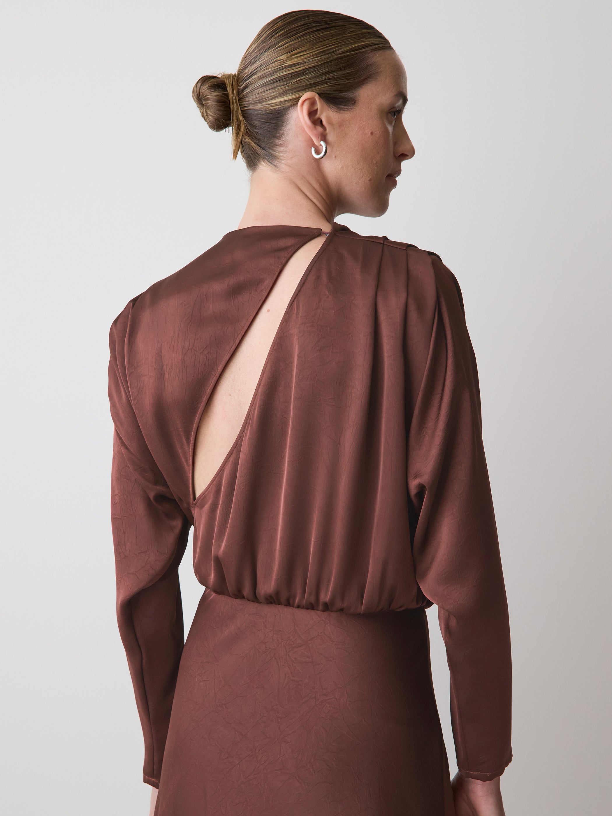 Satin Long-Sleeve Draped Midi Dress rw&co Limited Time Discount