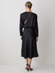Satin Long-Sleeve Draped Midi Dress rw&co Limited Time Discount