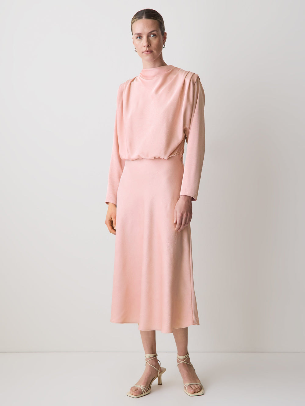 Satin Long-Sleeve Draped Midi Dress rw&co Limited Time Discount