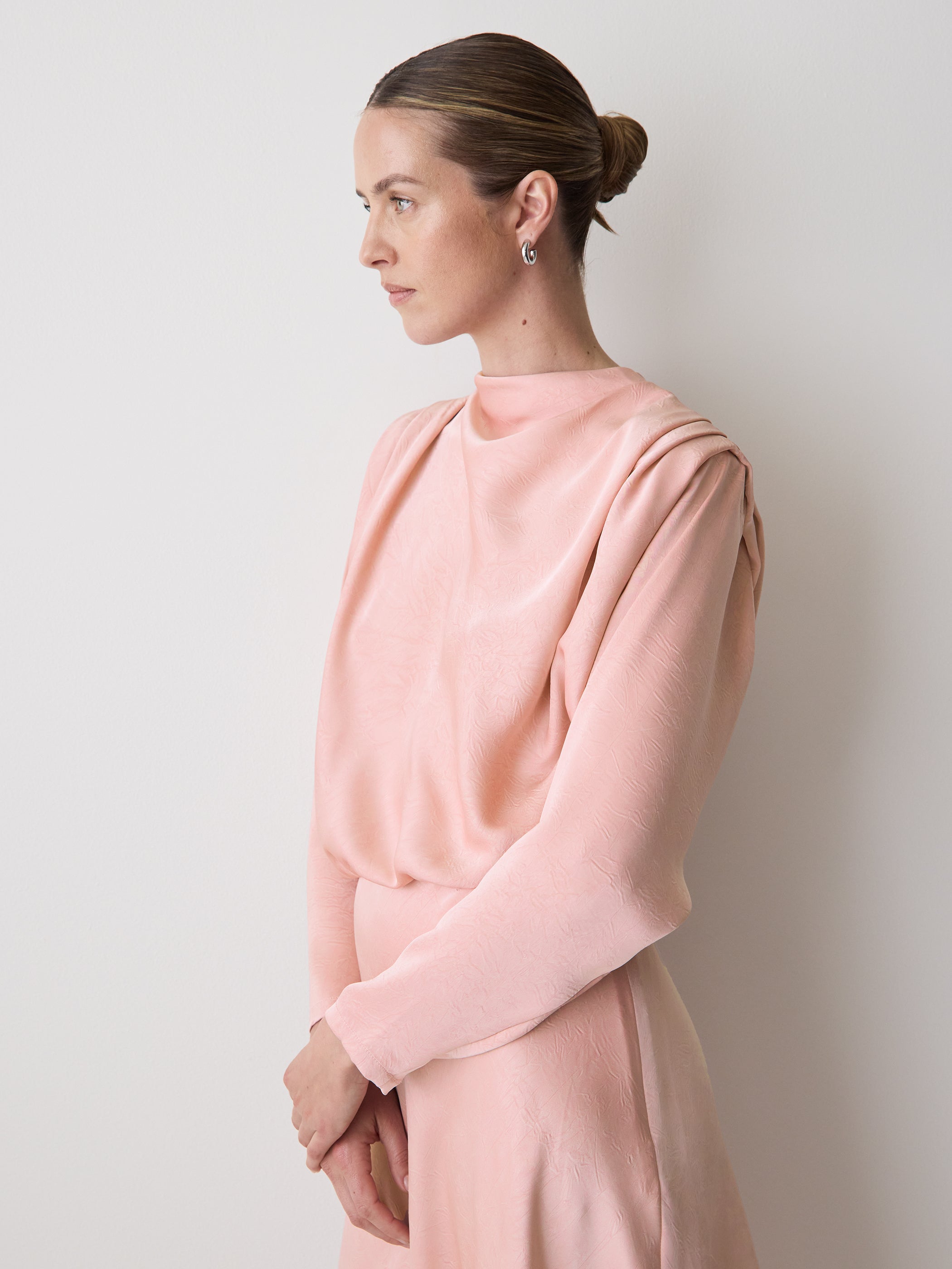 Satin Long-Sleeve Draped Midi Dress rw&co Limited Time Discount