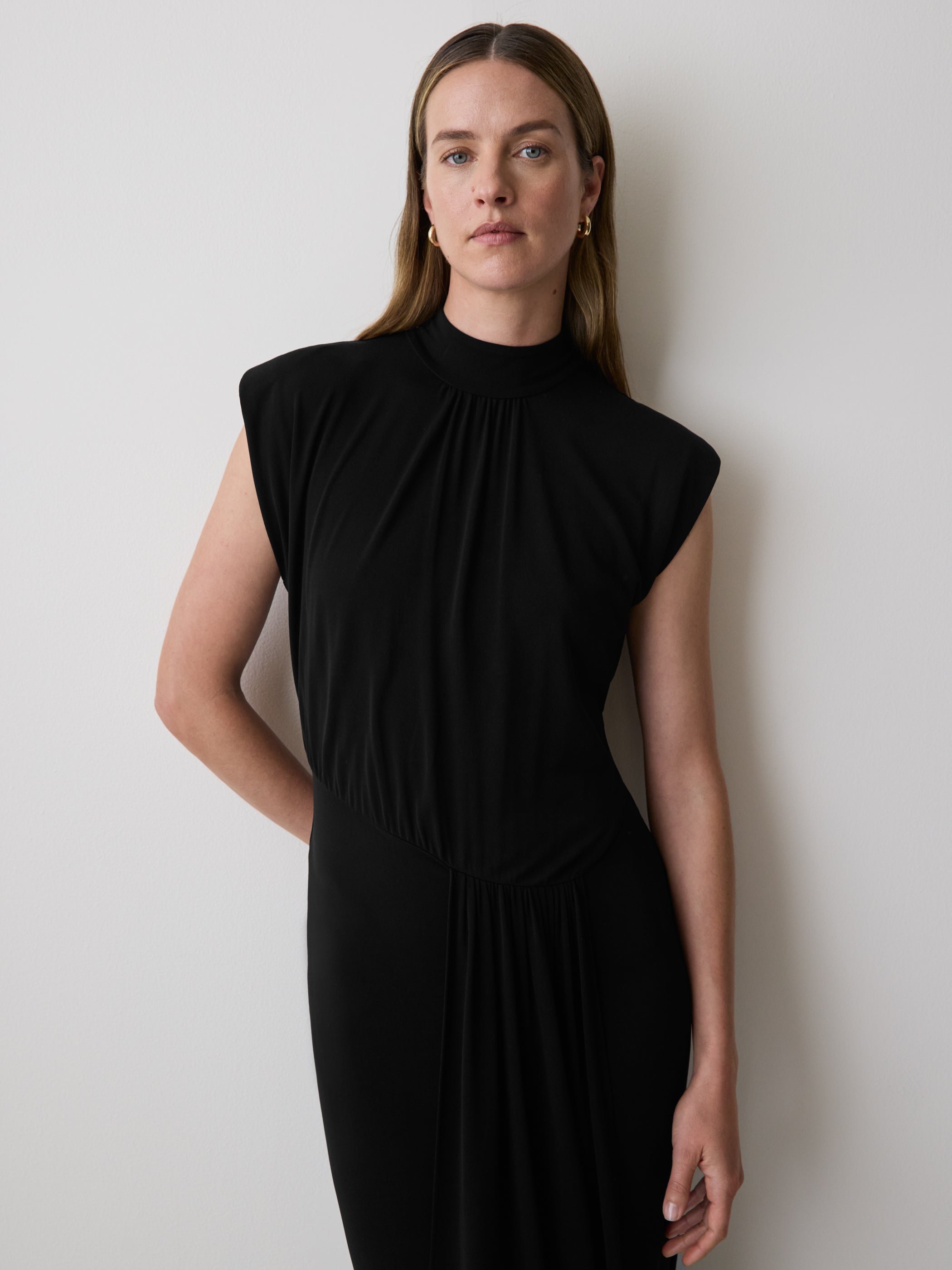 Draped Midi Cocktail Dress with Cascade rw&co Exclusive Sale Price