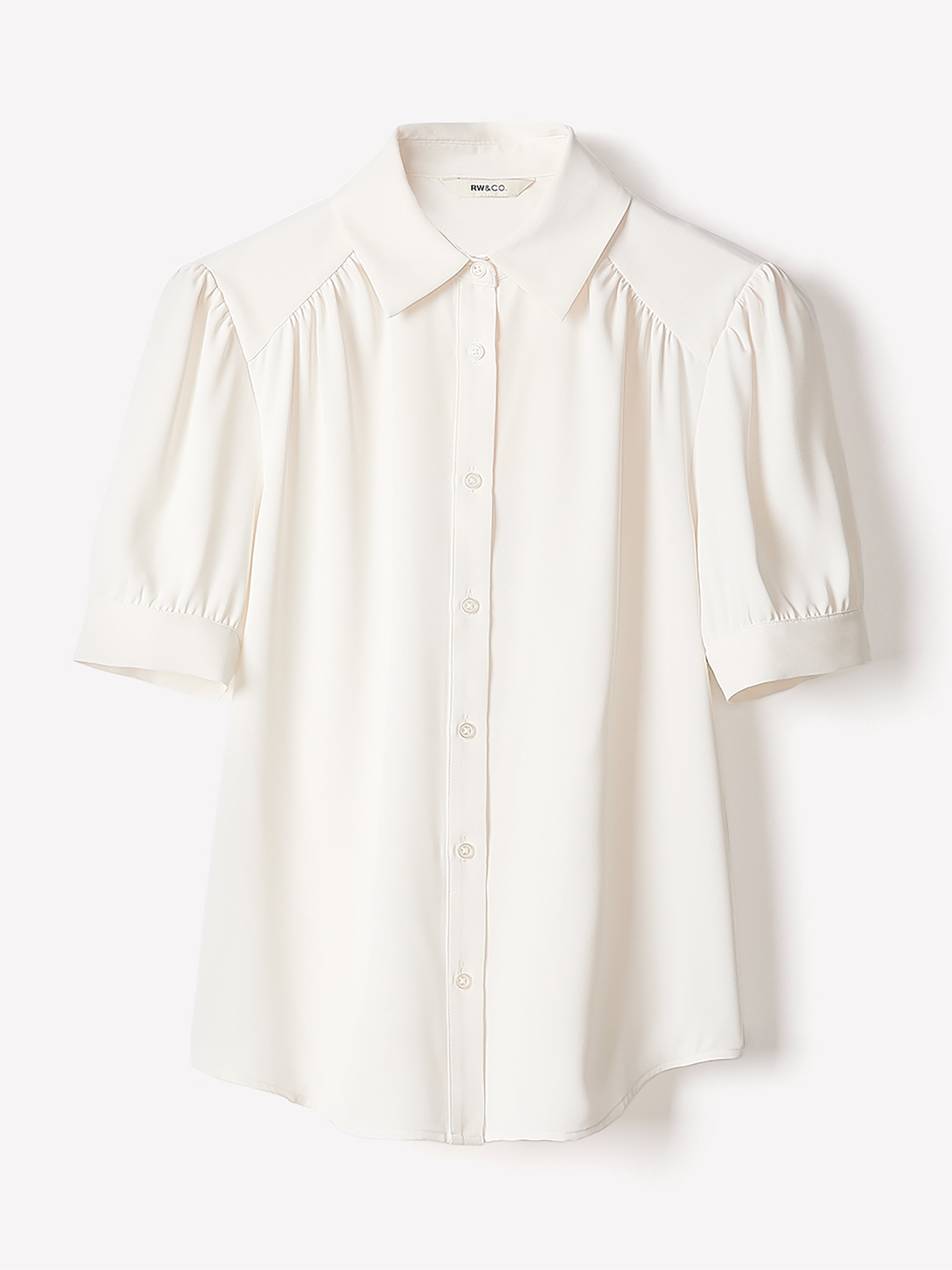 Silky Crepe Short-Sleeve Buttoned-Down Blouse rw&co Limited Time Discount