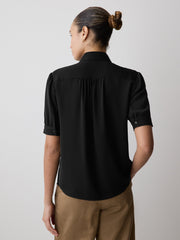 Silky Crepe Short-Sleeve Buttoned-Down Blouse rw&co Limited Time Discount