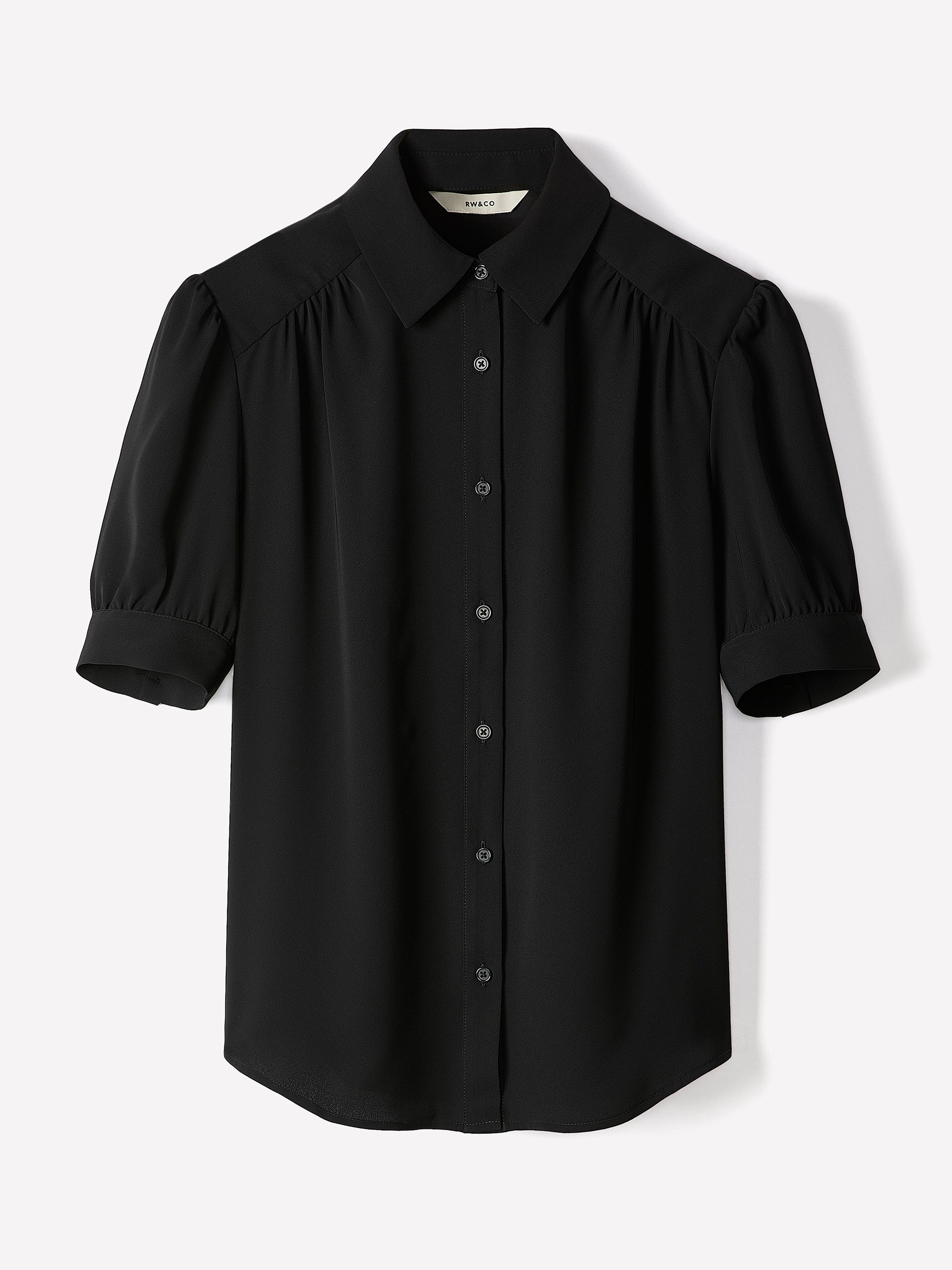 Silky Crepe Short-Sleeve Buttoned-Down Blouse rw&co Limited Time Discount