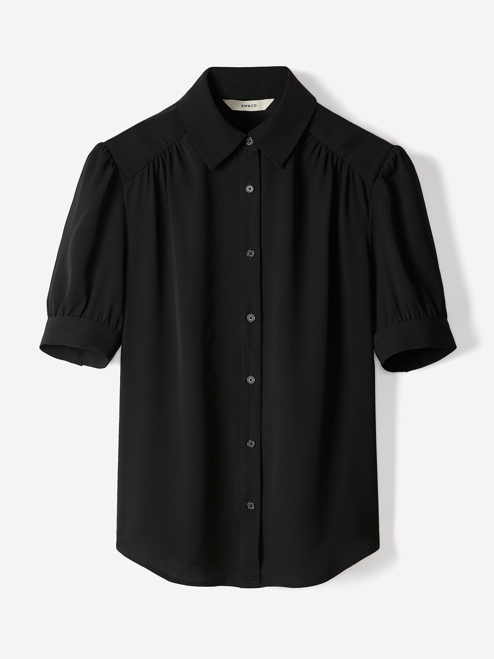 Silky Crepe Short-Sleeve Buttoned-Down Blouse rw&co Limited Time Discount
