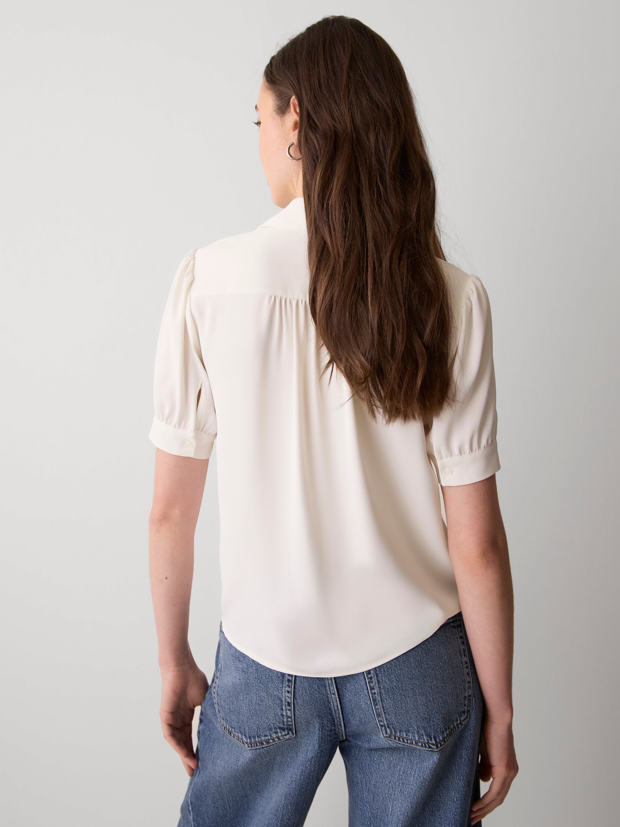 Silky Crepe Short-Sleeve Buttoned-Down Blouse rw&co Limited Time Discount
