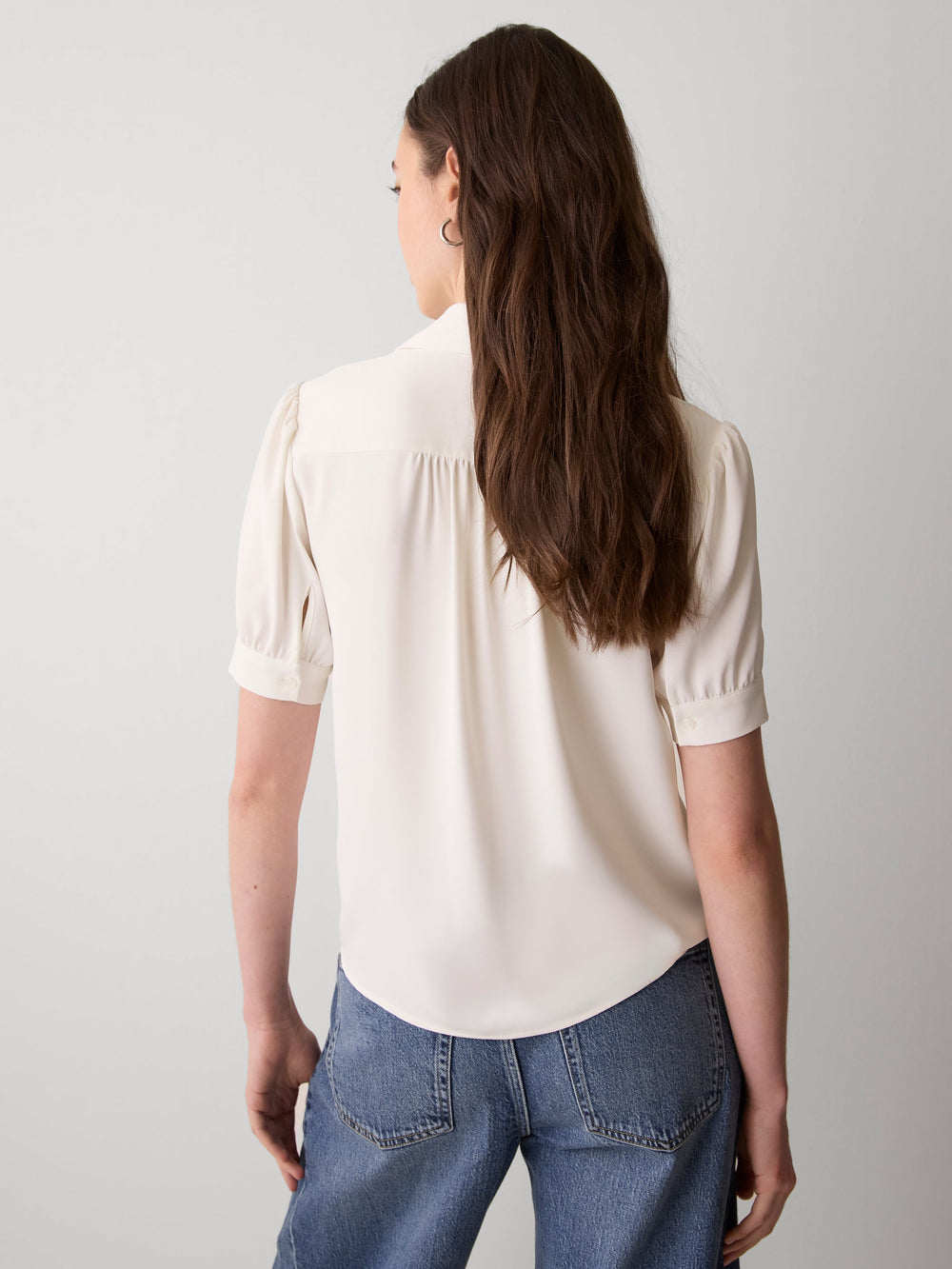 Silky Crepe Short-Sleeve Buttoned-Down Blouse rw&co Limited Time Discount